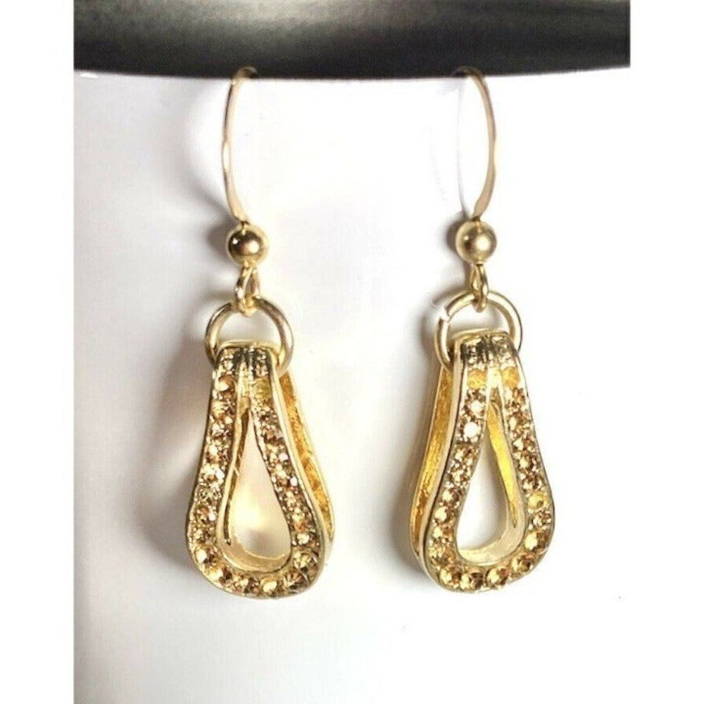 Bebe Gold Tone Crystal Tear Drop  Earrings NWT